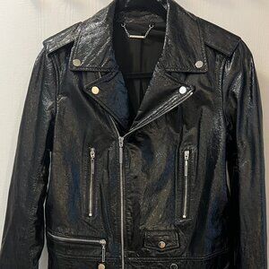 ELIE TAHARI Jacalyn Patent Leather Moto Jacket In Black